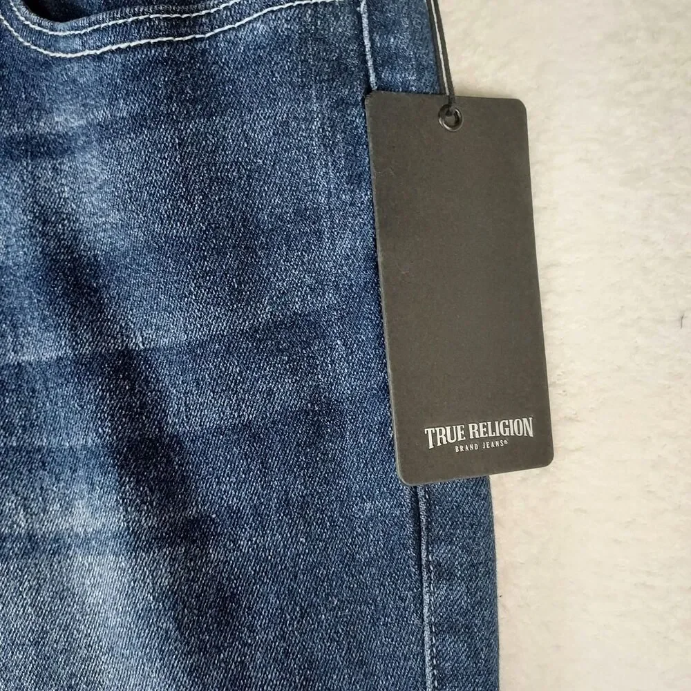 True Religion Ricky Relaxed Straight Jeans Medium Flake Blue Denim 34x34 NWT